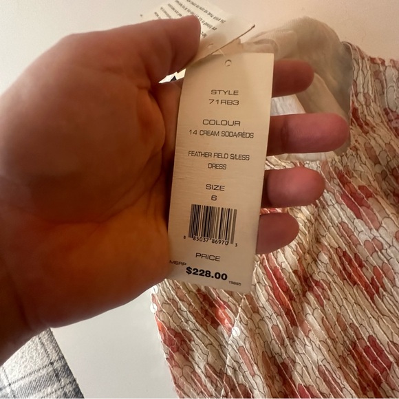 French Connection Cream Sofa Reds Clear Sequins Feather Field Saess Dress NWT 6 - Picture 11 of 15
